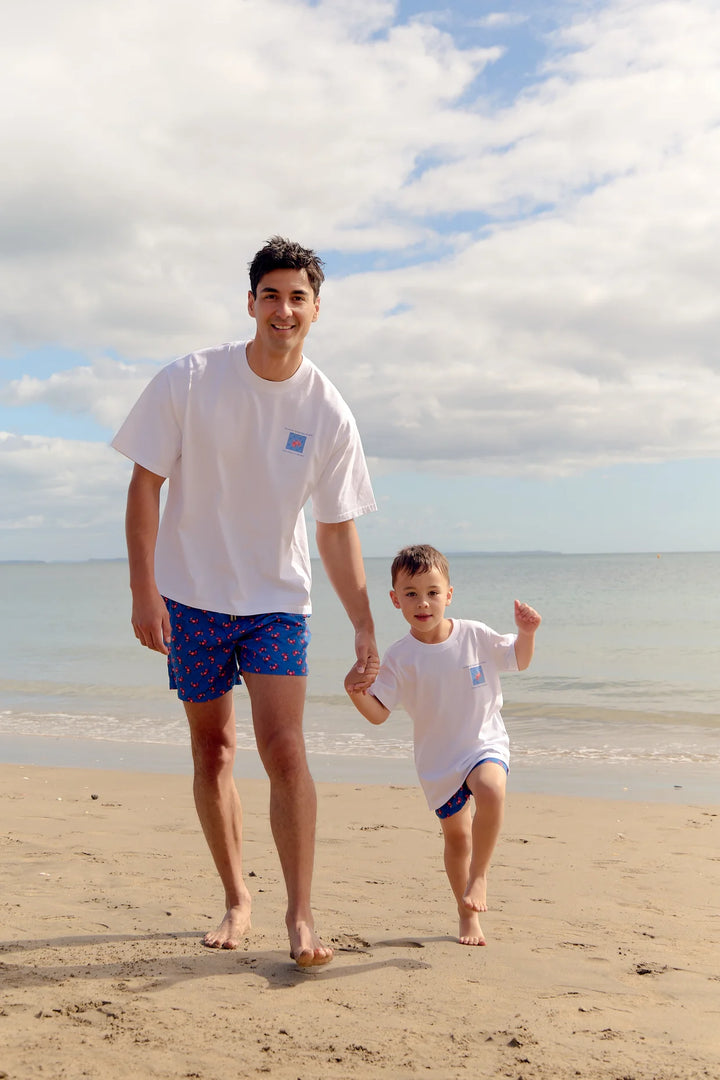 Côte d'Azur Swim Shorts - Royal Blue Pink Crab