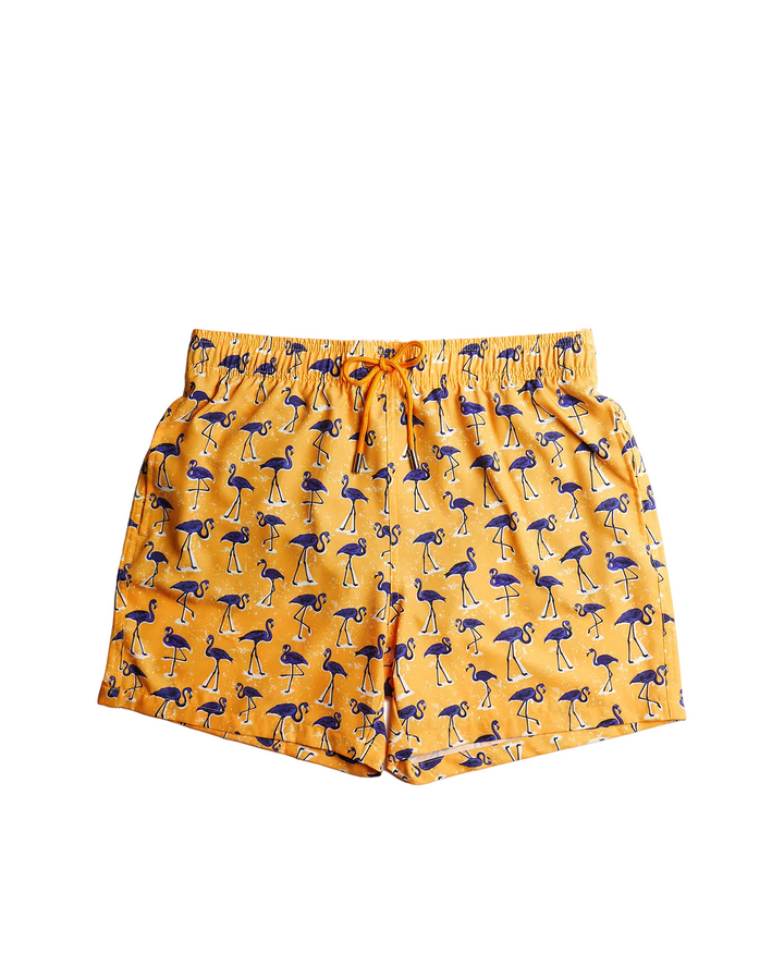 Côte d'Azur Swim Shorts - Orange Blue Flamingo